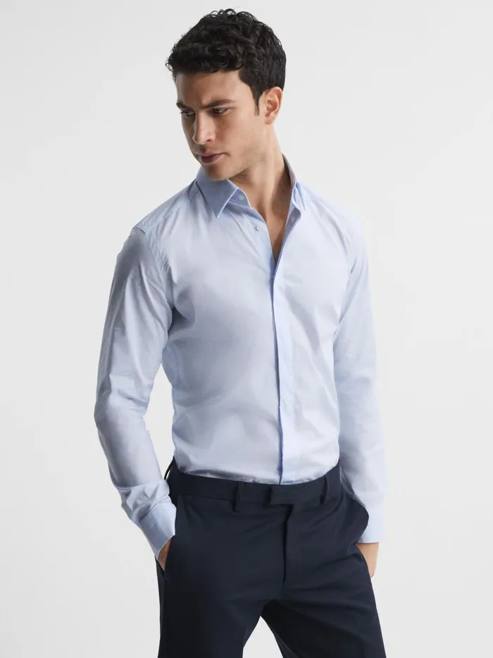 Men Reiss Shirts Kiana Slim Fit Cotton Blend Shirt Blue