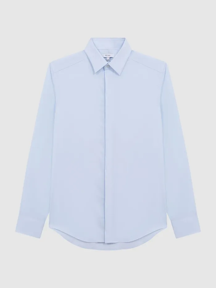 Men Reiss Shirts Kiana Slim Fit Cotton Blend Shirt Blue