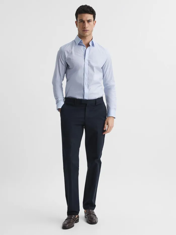 Men Reiss Shirts Kiana Slim Fit Cotton Blend Shirt Blue