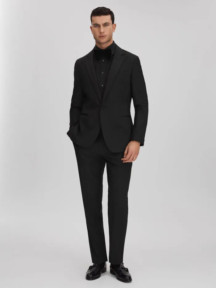 Men Reiss Shirts Marcel Slim Fit Cotton Marcella Tuxedo Shirt Black