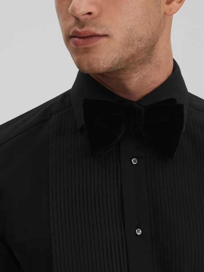 Men Reiss Shirts Marcel Slim Fit Cotton Marcella Tuxedo Shirt Black
