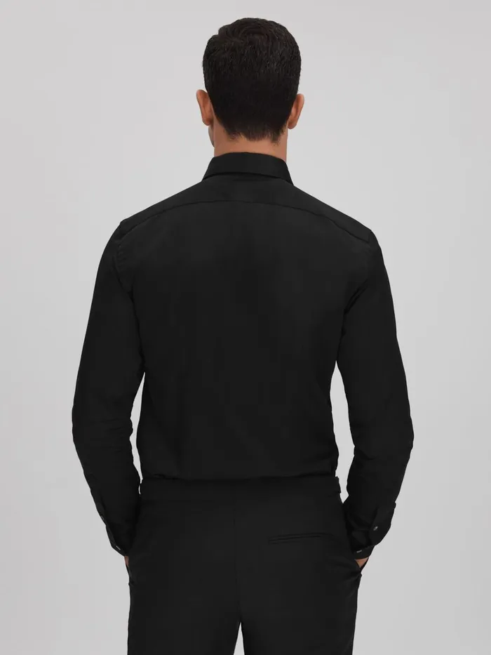 Men Reiss Shirts Marcel Slim Fit Cotton Marcella Tuxedo Shirt Black