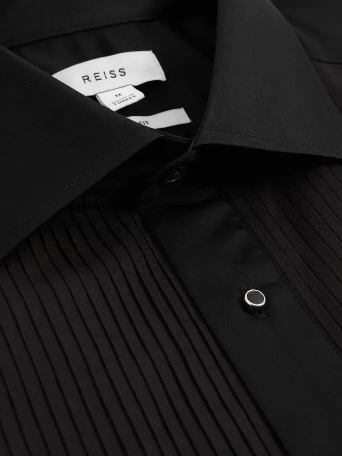 Men Reiss Shirts Marcel Slim Fit Cotton Marcella Tuxedo Shirt Black