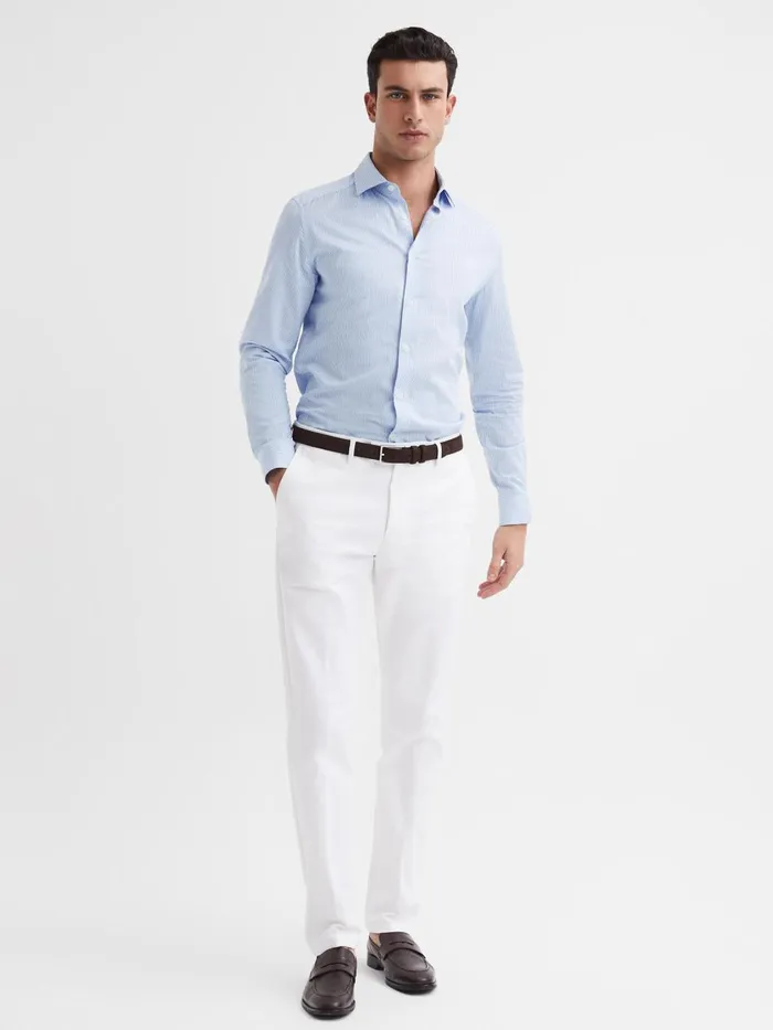 Men Reiss Shirts Remote Bengal Striped Cotton Slim Fit Shirt Blue Stripe