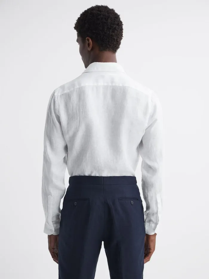 Men Reiss Shirts Rex Linen Cutaway Collar Shirt White
