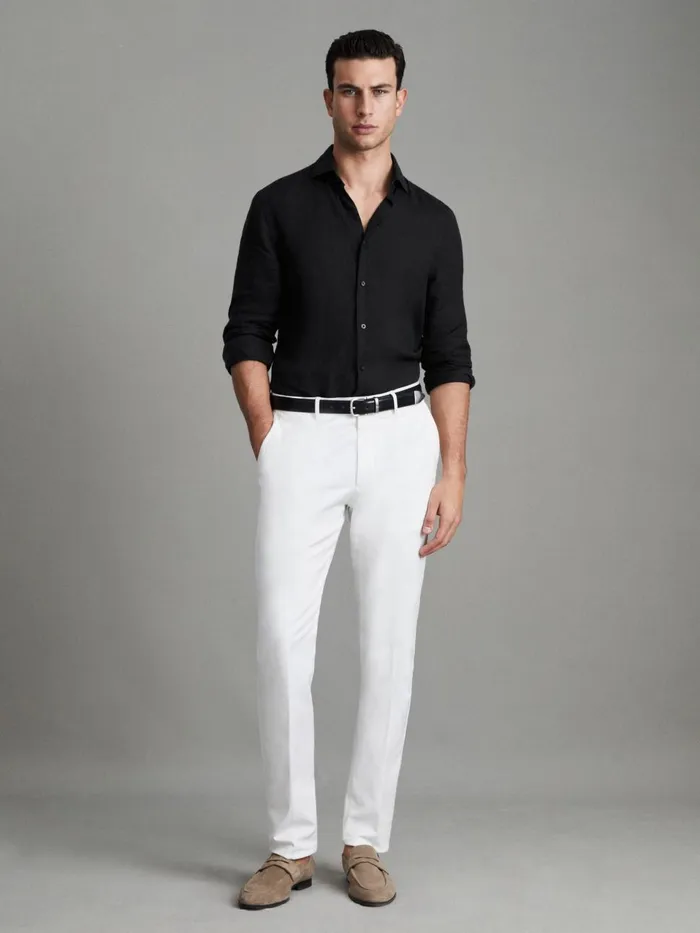 Men Reiss Shirts Ruban Linen Button Through Shirt Black