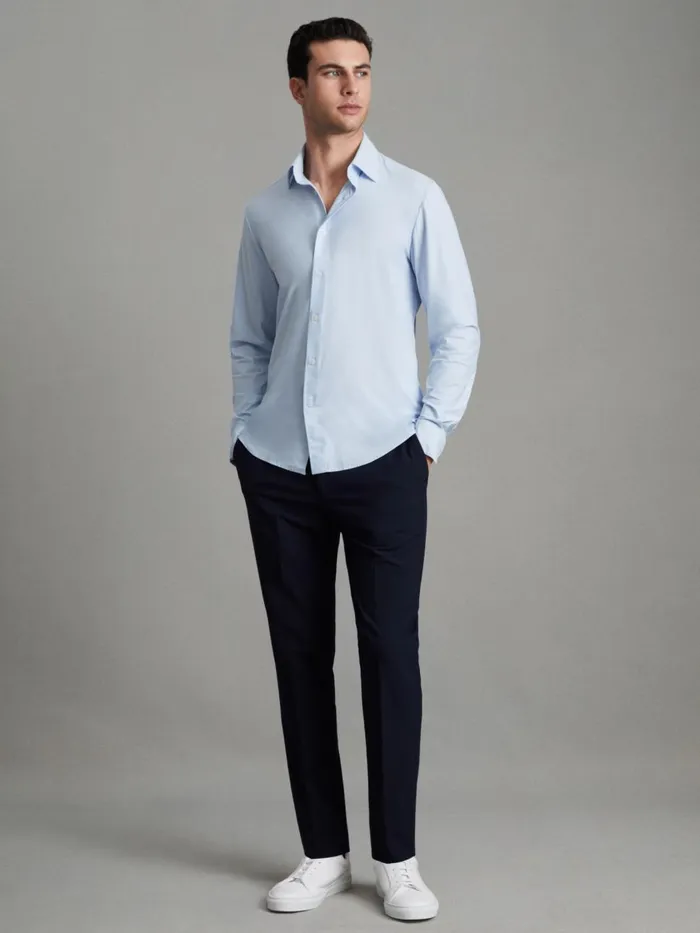 Men Reiss Shirts Voyager Slim Fit ButtonThrough Travel Shirt Soft Blue