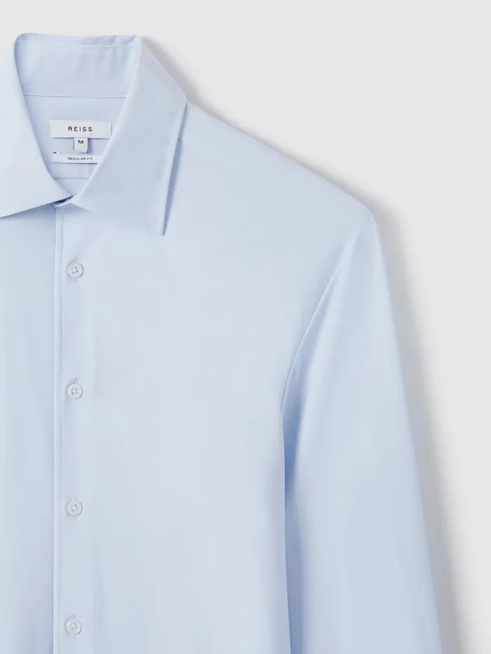 Men Reiss Shirts Voyager Slim Fit ButtonThrough Travel Shirt Soft Blue