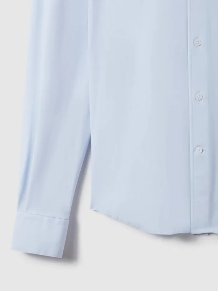 Men Reiss Shirts Voyager Slim Fit ButtonThrough Travel Shirt Soft Blue