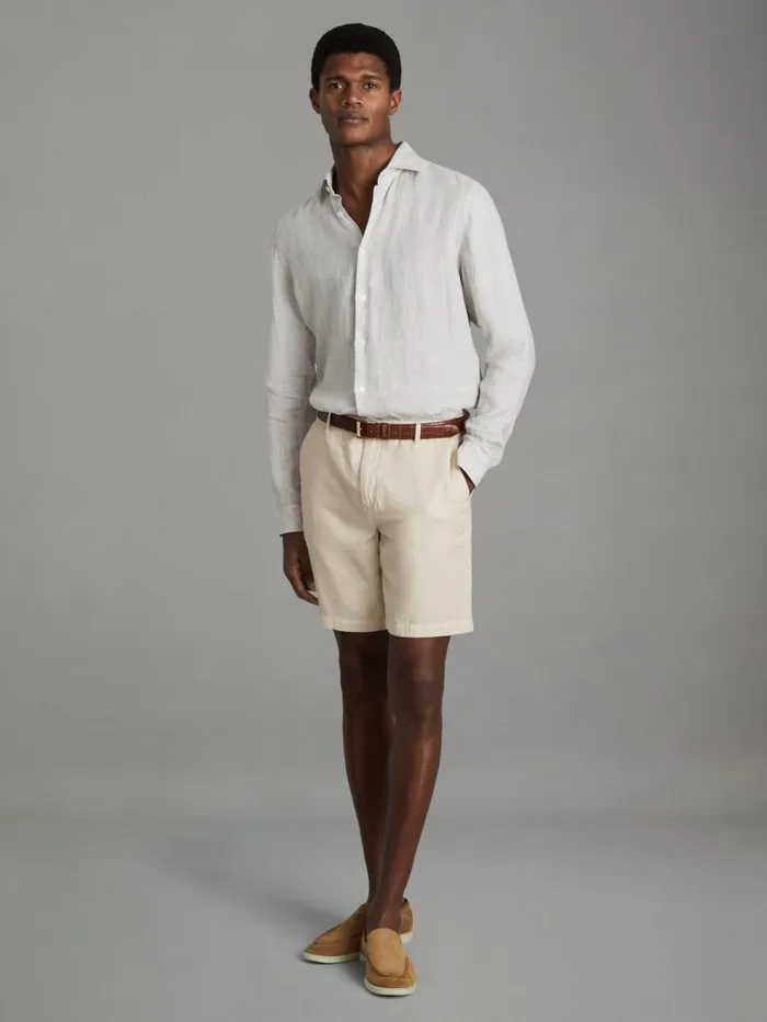 Men Reiss Shorts Ezra Cotton Blend Internal Drawstring Shorts Off White