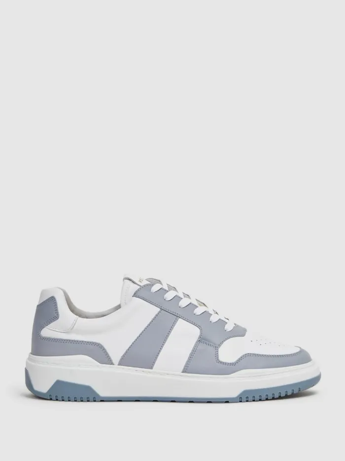 Men Reiss Sneakers Arlo Low Top Leather Trainers Airforce Blue