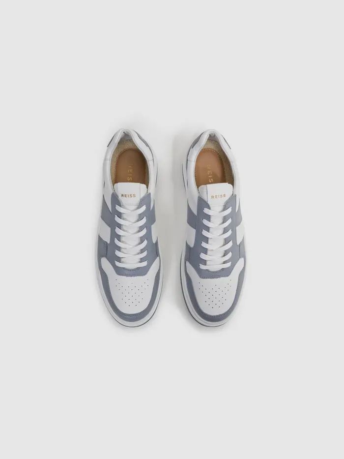 Men Reiss Sneakers Arlo Low Top Leather Trainers Airforce Blue