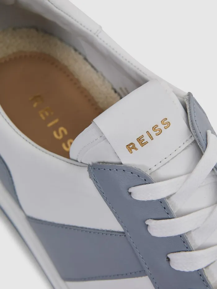 Men Reiss Sneakers Arlo Low Top Leather Trainers Airforce Blue