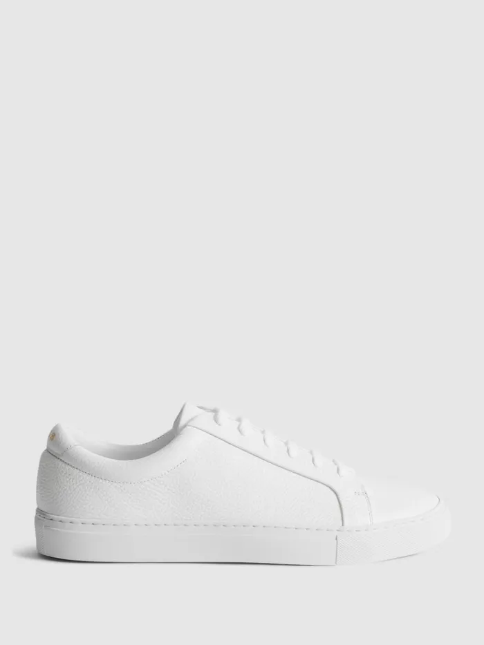 Men Reiss Sneakers Luca Grained Leather Trainers White