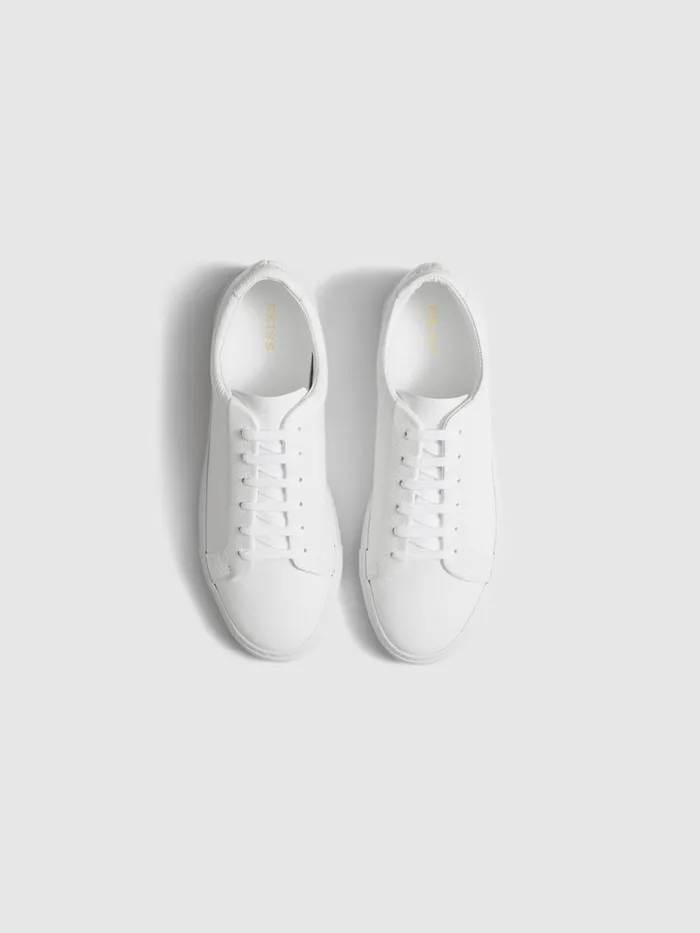 Men Reiss Sneakers Luca Grained Leather Trainers White