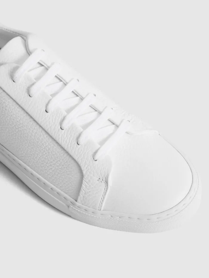 Men Reiss Sneakers Luca Grained Leather Trainers White