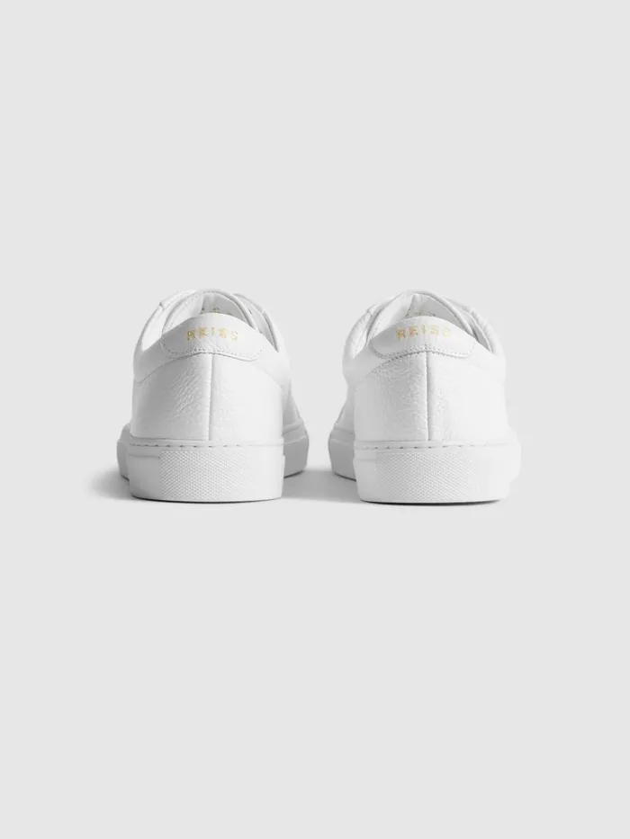 Men Reiss Sneakers Luca Grained Leather Trainers White