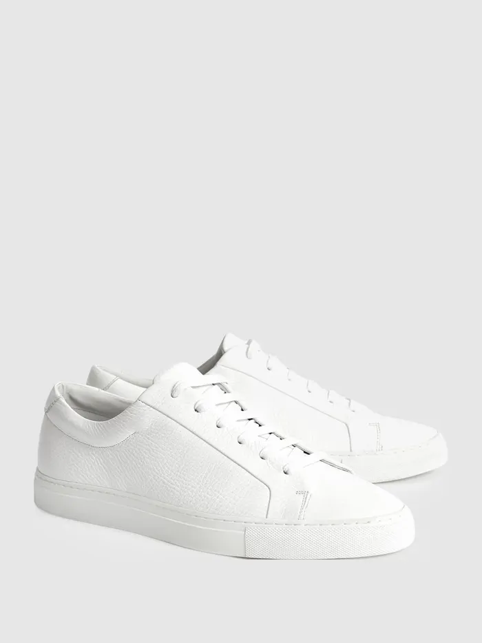 Men Reiss Sneakers Luca Grained Leather Trainers White