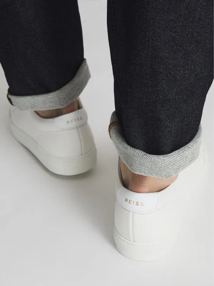 Men Reiss Sneakers Luca Grained Leather Trainers White
