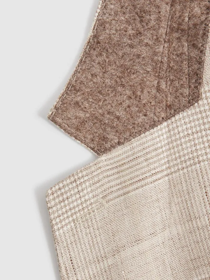 Men Reiss Suits and Tailoring Boxhill Slim Fit Linen Blend Check Single Breasted Blazer Oatmeal