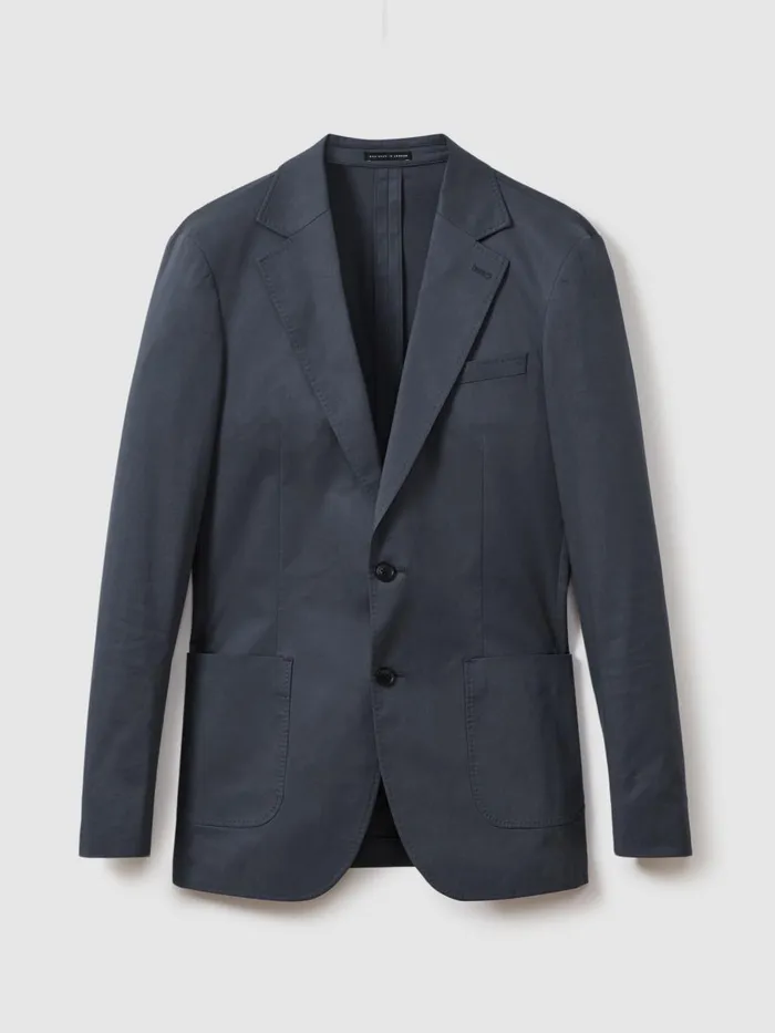 Men Reiss Suits and Tailoring Crawford Slim Fit Cotton Blend Single Breasted Blazer Airforce Blue