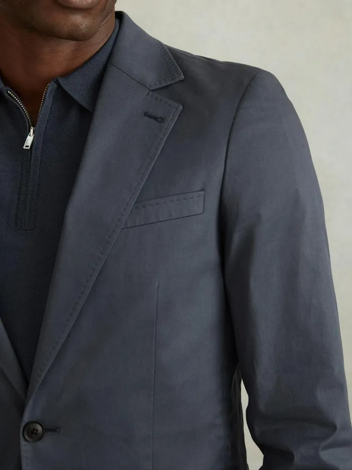 Men Reiss Suits and Tailoring Crawford Slim Fit Cotton Blend Single Breasted Blazer Airforce Blue