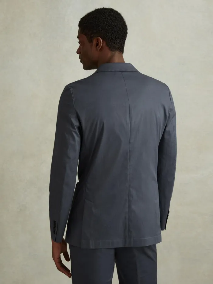 Men Reiss Suits and Tailoring Crawford Slim Fit Cotton Blend Single Breasted Blazer Airforce Blue