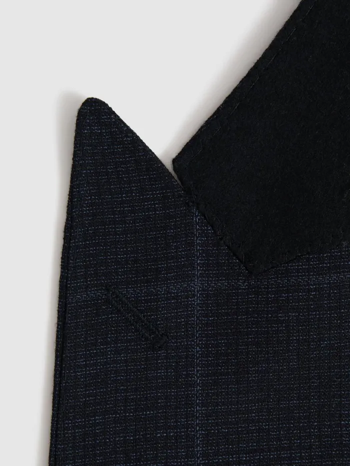 Men Reiss Suits and Tailoring Klink Wool Check Single Breasted Blazer Navy