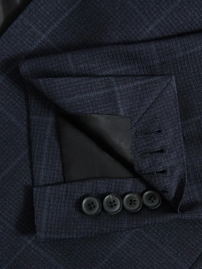 Men Reiss Suits and Tailoring Klink Wool Check Single Breasted Blazer Navy
