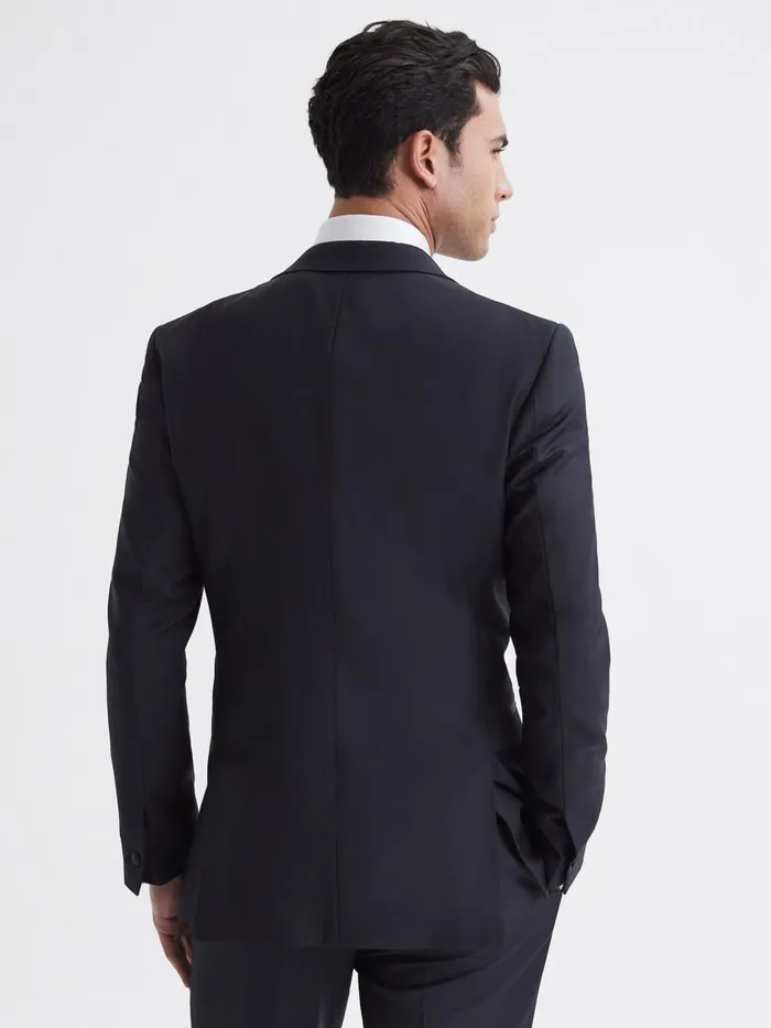 Men Reiss Suits and Tailoring Poker Modern Fit Single Breasted Tuxedo Jacket Navy