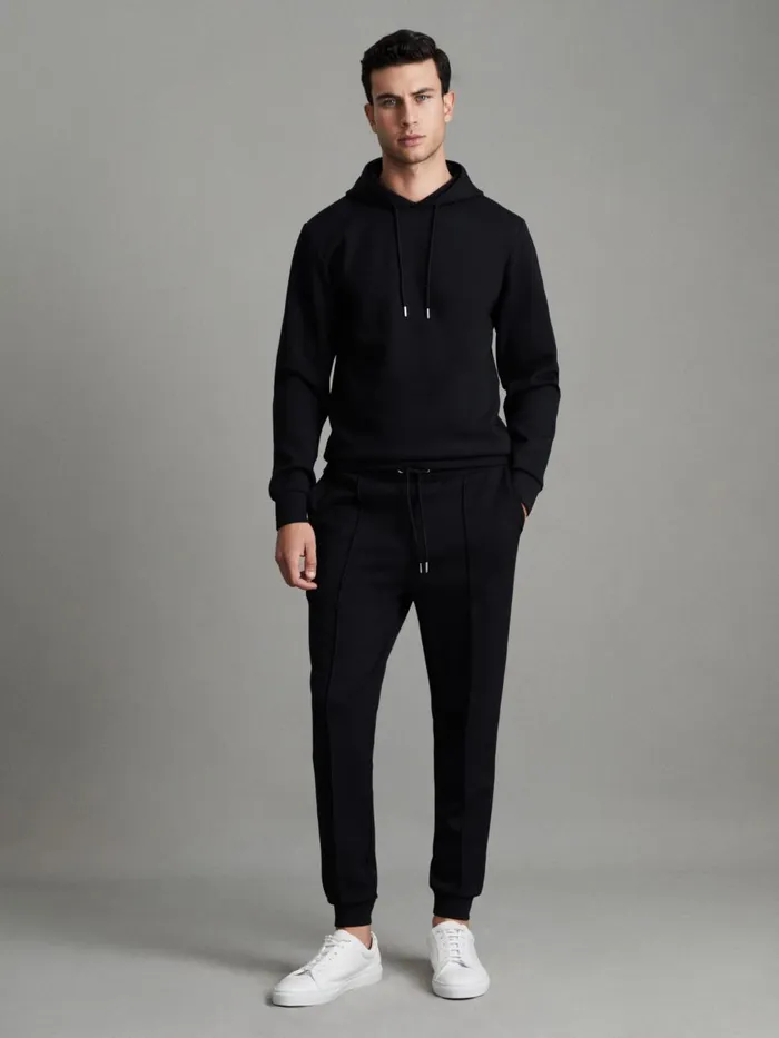Men Reiss Sweats Hoodies and Joggers Premier Interlock Jersey Drawstring Joggers Navy