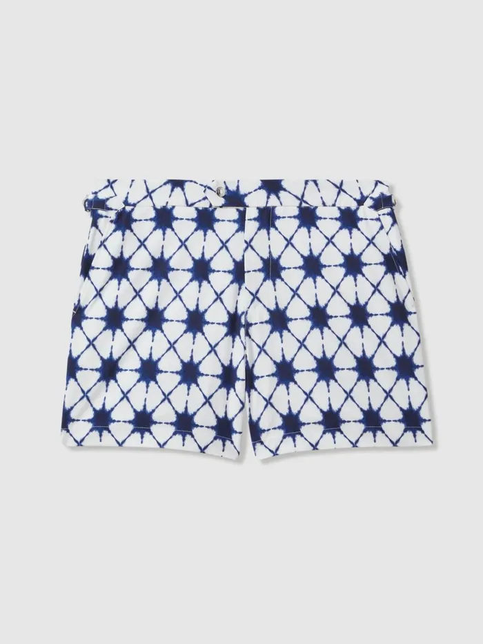 Men Reiss Swimwear California Printed Swim Shorts Whiteblue