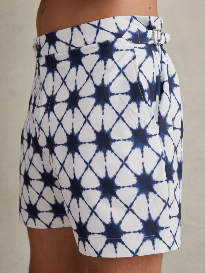Men Reiss Swimwear California Printed Swim Shorts Whiteblue