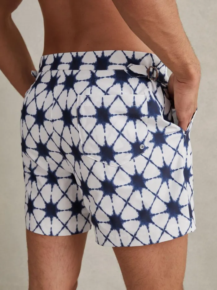 Men Reiss Swimwear California Printed Swim Shorts Whiteblue