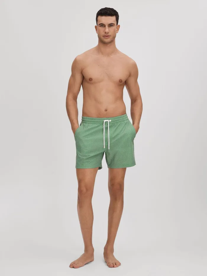 Men Reiss Swimwear Shape Printed Drawstring Swim Shorts Bright Greenwhite