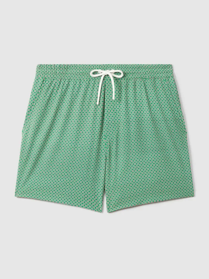 Men Reiss Swimwear Shape Printed Drawstring Swim Shorts Bright Greenwhite