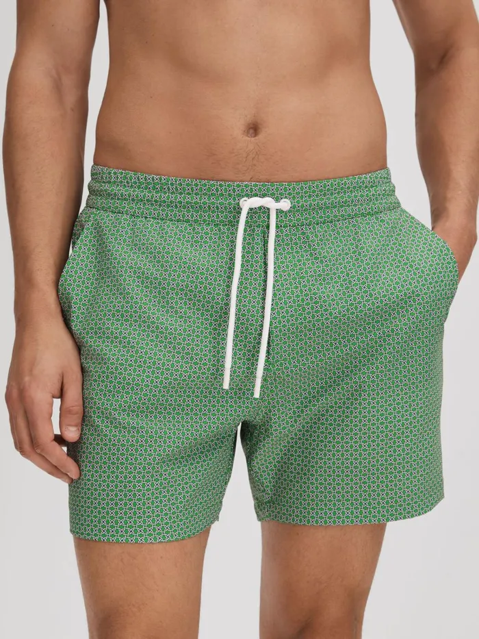 Men Reiss Swimwear Shape Printed Drawstring Swim Shorts Bright Greenwhite