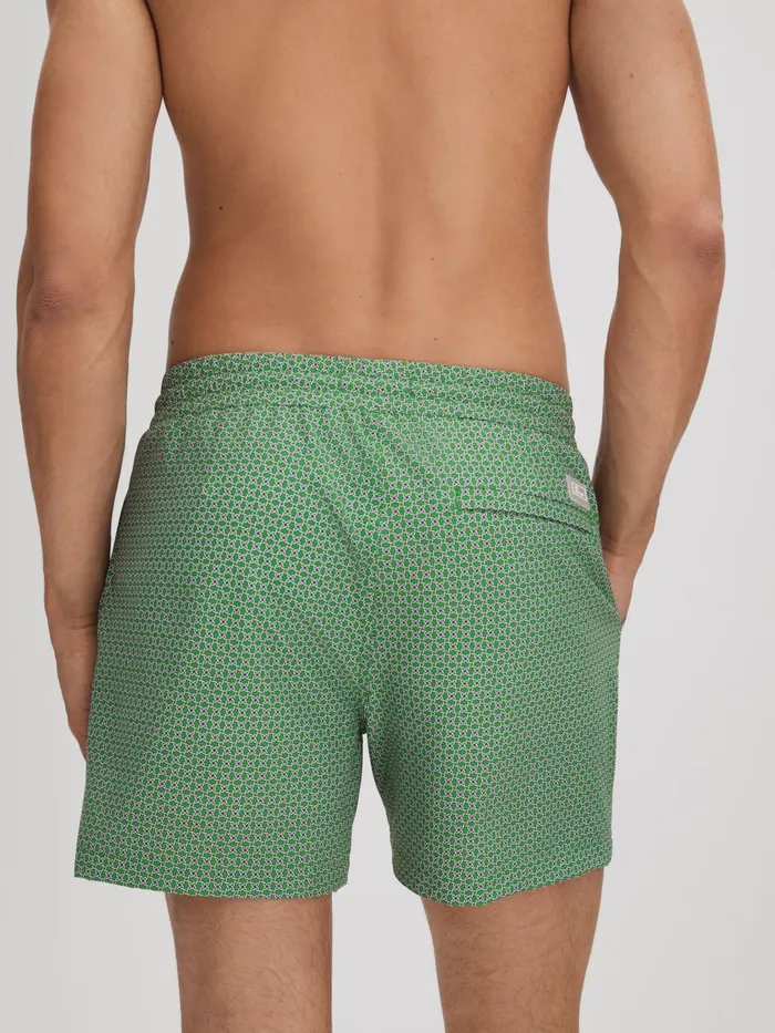 Men Reiss Swimwear Shape Printed Drawstring Swim Shorts Bright Greenwhite