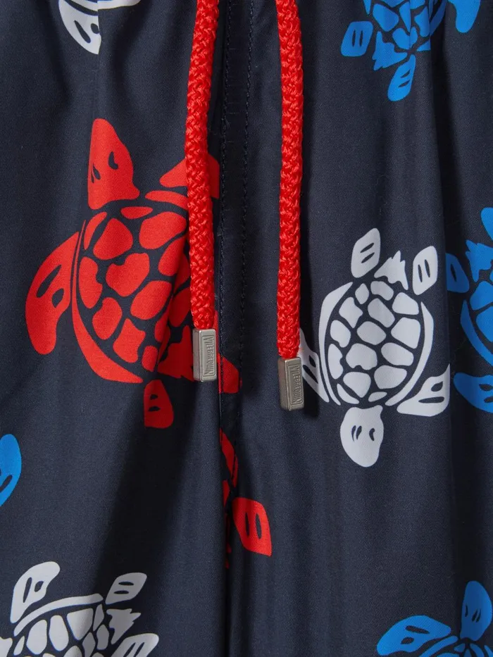 Men Reiss Swimwear Turtle Print Drawstring Swim Shorts Bleu Marine