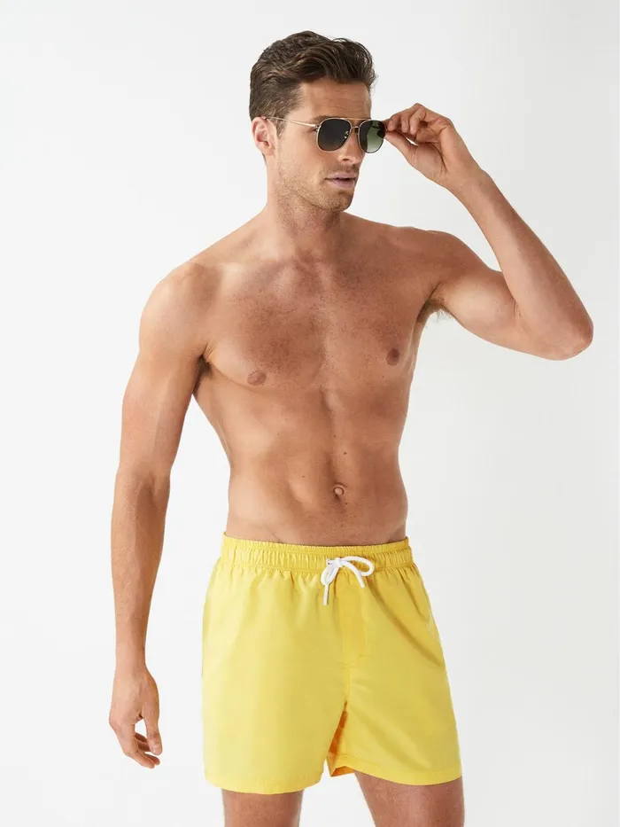 Men Reiss Swimwear Wave Plain Drawstring Swim Shorts Lemon