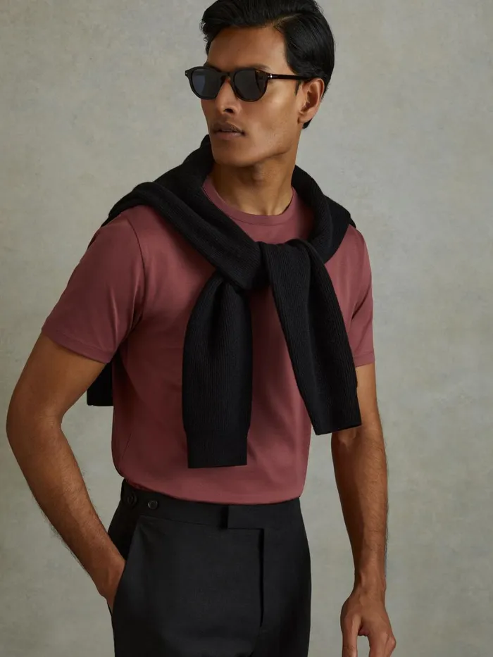 Men Reiss TShirts Caspian Mercerised Cotton Crew Neck TShirt Old Rose