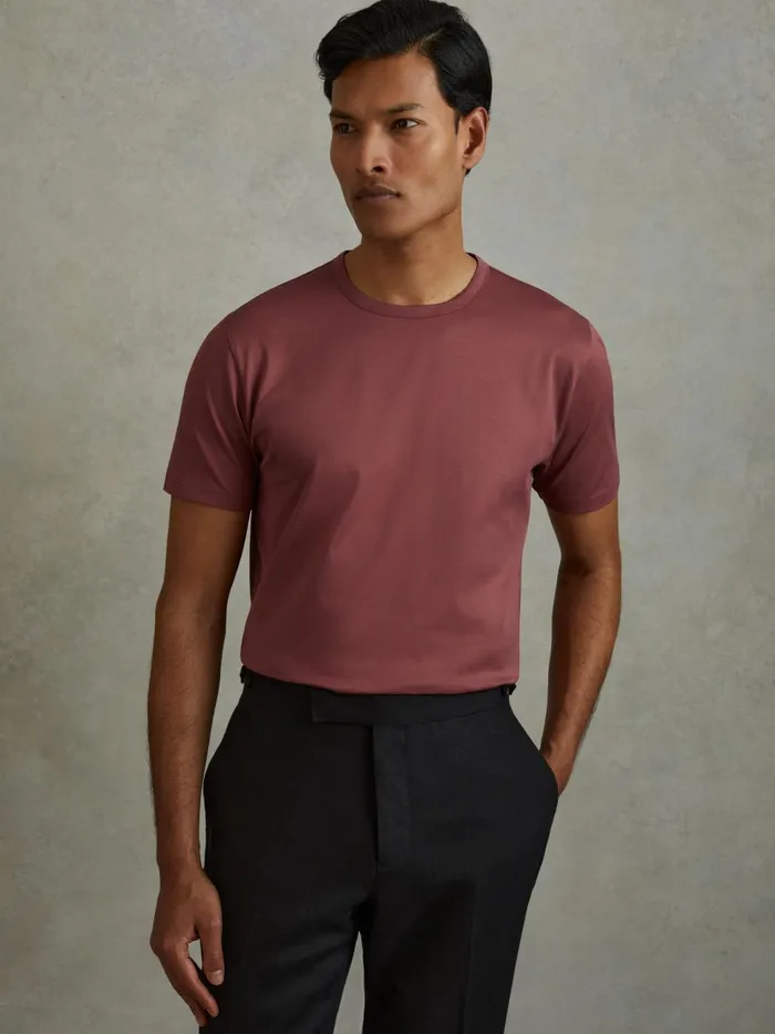 Men Reiss TShirts Caspian Mercerised Cotton Crew Neck TShirt Old Rose