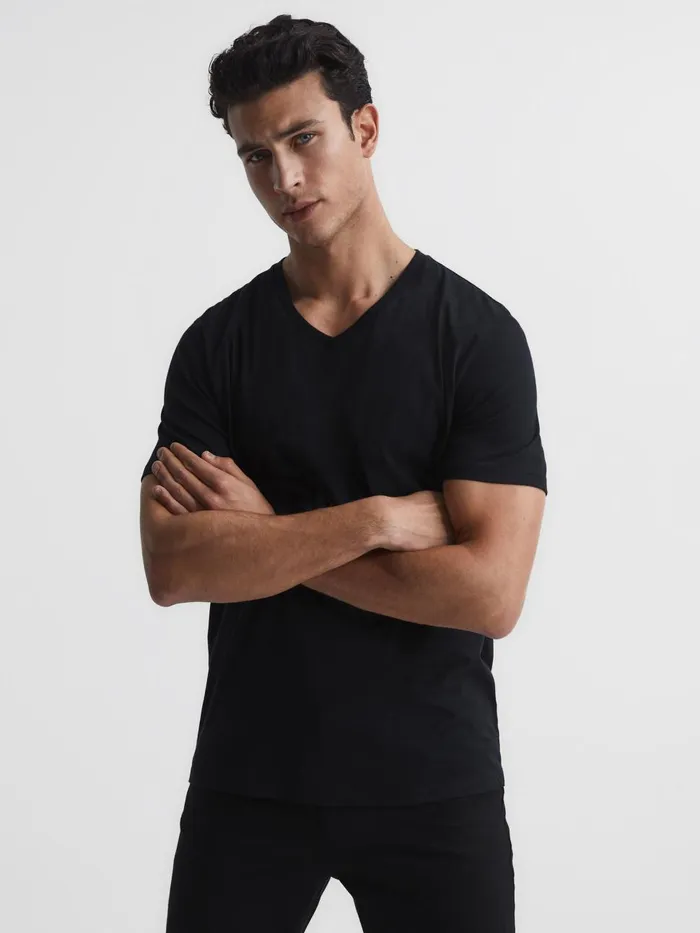 Men Reiss TShirts Dayton Cotton VNeck TShirt Black