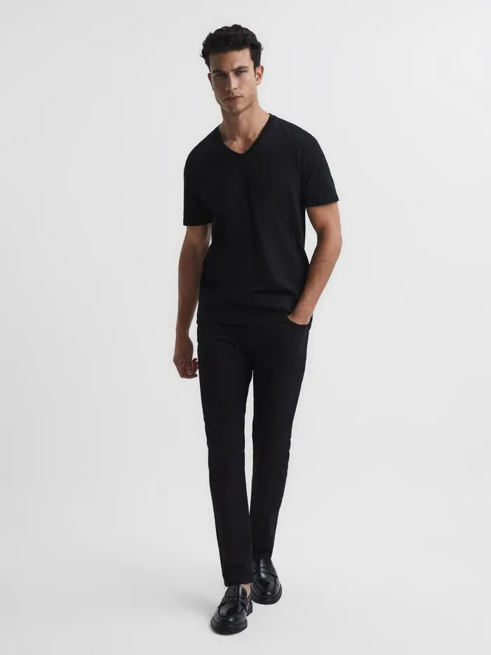 Men Reiss TShirts Dayton Cotton VNeck TShirt Black