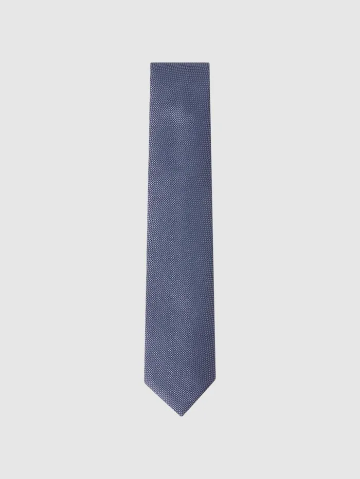 Men Reiss Ties and Pocket Squares Ceremony Textured Silk Blend Tie Airforce Blue