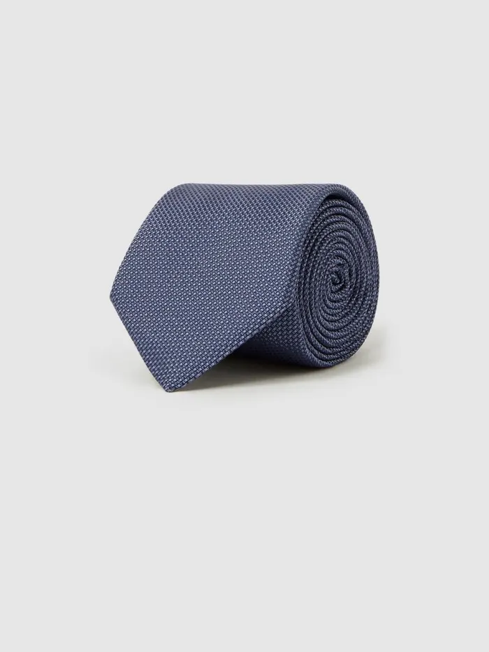 Men Reiss Ties and Pocket Squares Ceremony Textured Silk Blend Tie Airforce Blue