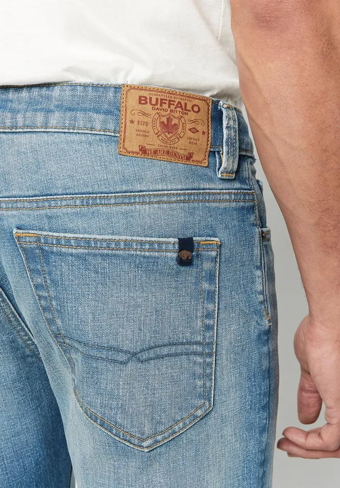 Men Relaxed Straight Driven Sanded Blue Jeans Indigo Buffalo David Bitton Relaxed Straight Driven