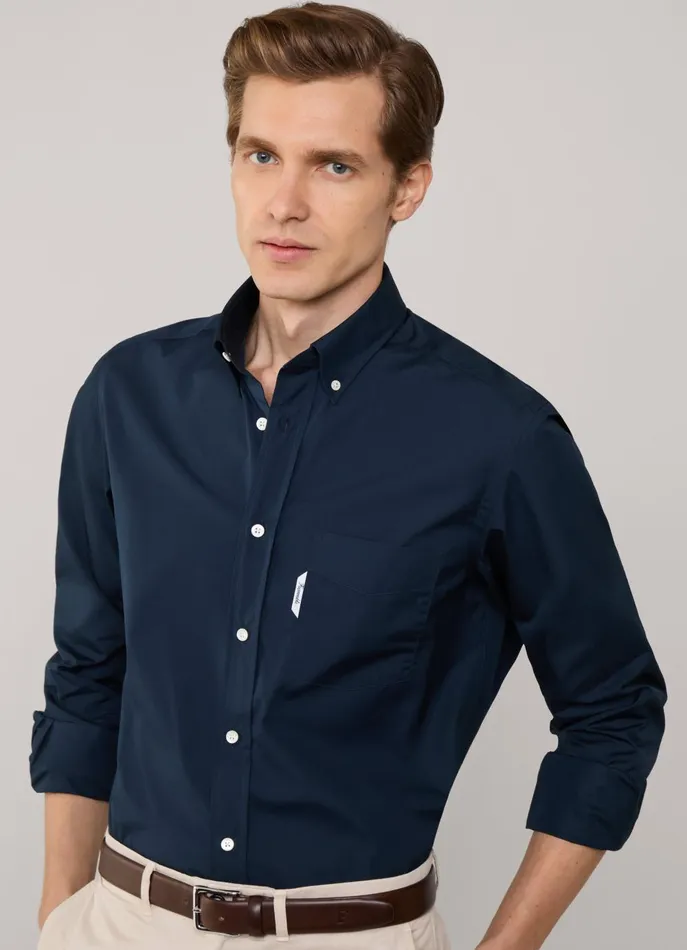 Men Shirts Faonnable Regular Fit 120Thread Poplin Shirt Marine Blue