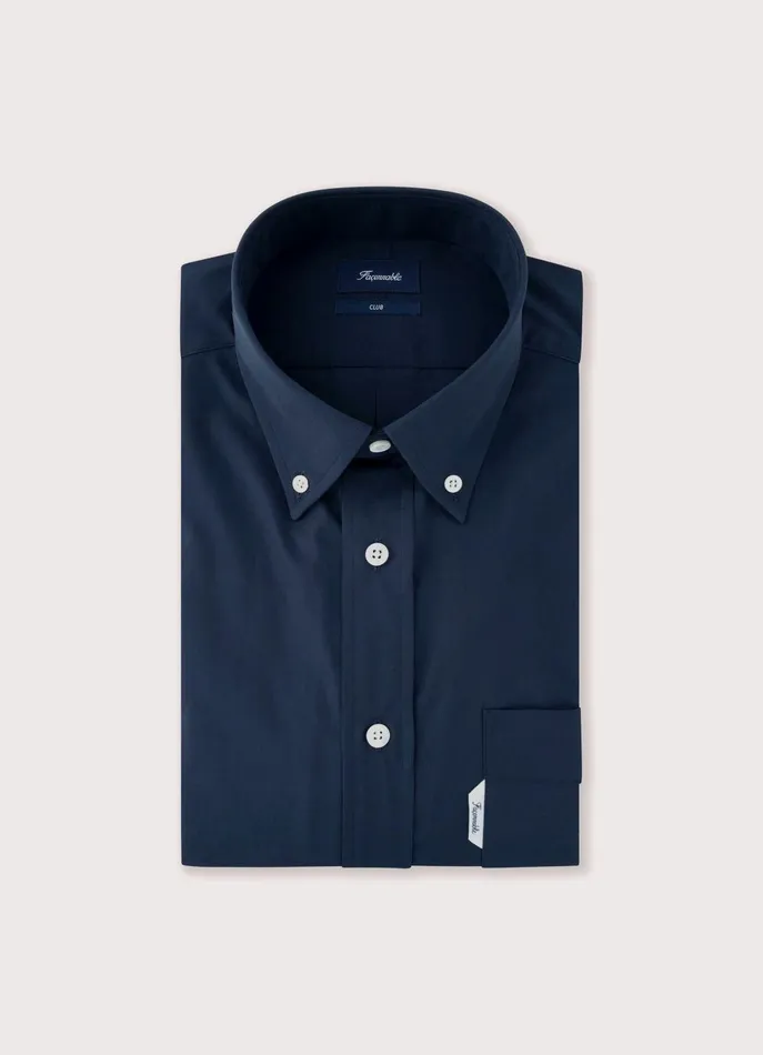 Men Shirts Faonnable Regular Fit 120Thread Poplin Shirt Marine Blue
