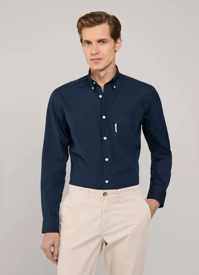 Men Shirts Faonnable Regular Fit 120Thread Poplin Shirt Marine Blue